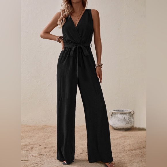 Casual Tied Surplice Sleeveless Wide Leg Jumpsuit - Picture 5 of 11